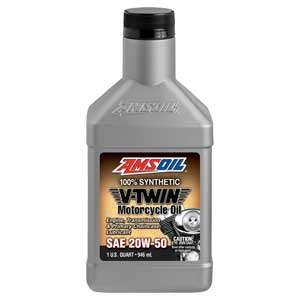 one quart bottle of AMSOIL 20W-50 100% Synthetic V-Twin Motorcycle Oil