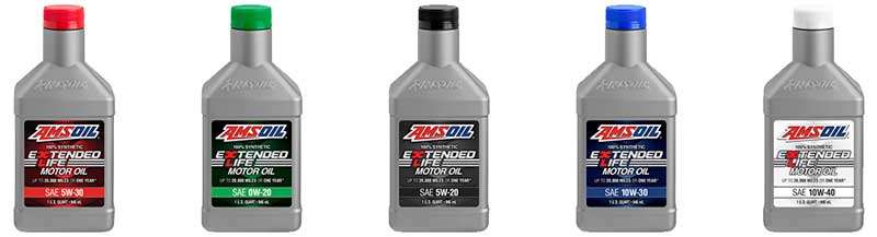 5 AMSOIL quart bottles. The full line of XL Series Synthetic Motor Oil